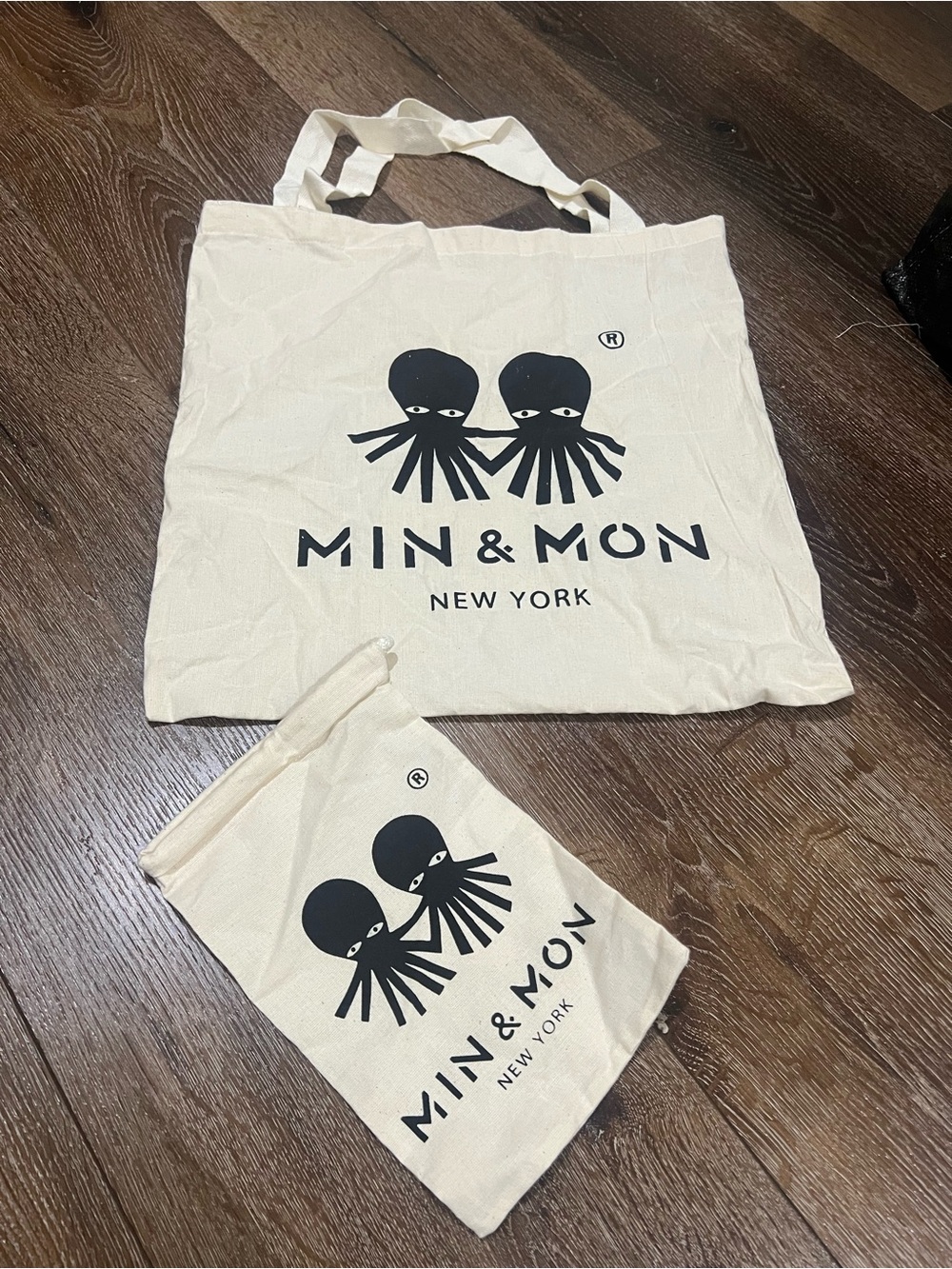Min & Mon Cream Canvas Tote and Pouch with Black Octopus Logo